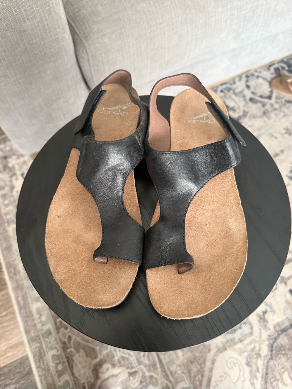 Dansko Reece Black Leather Toe-Post Slingback Sandals EU 38